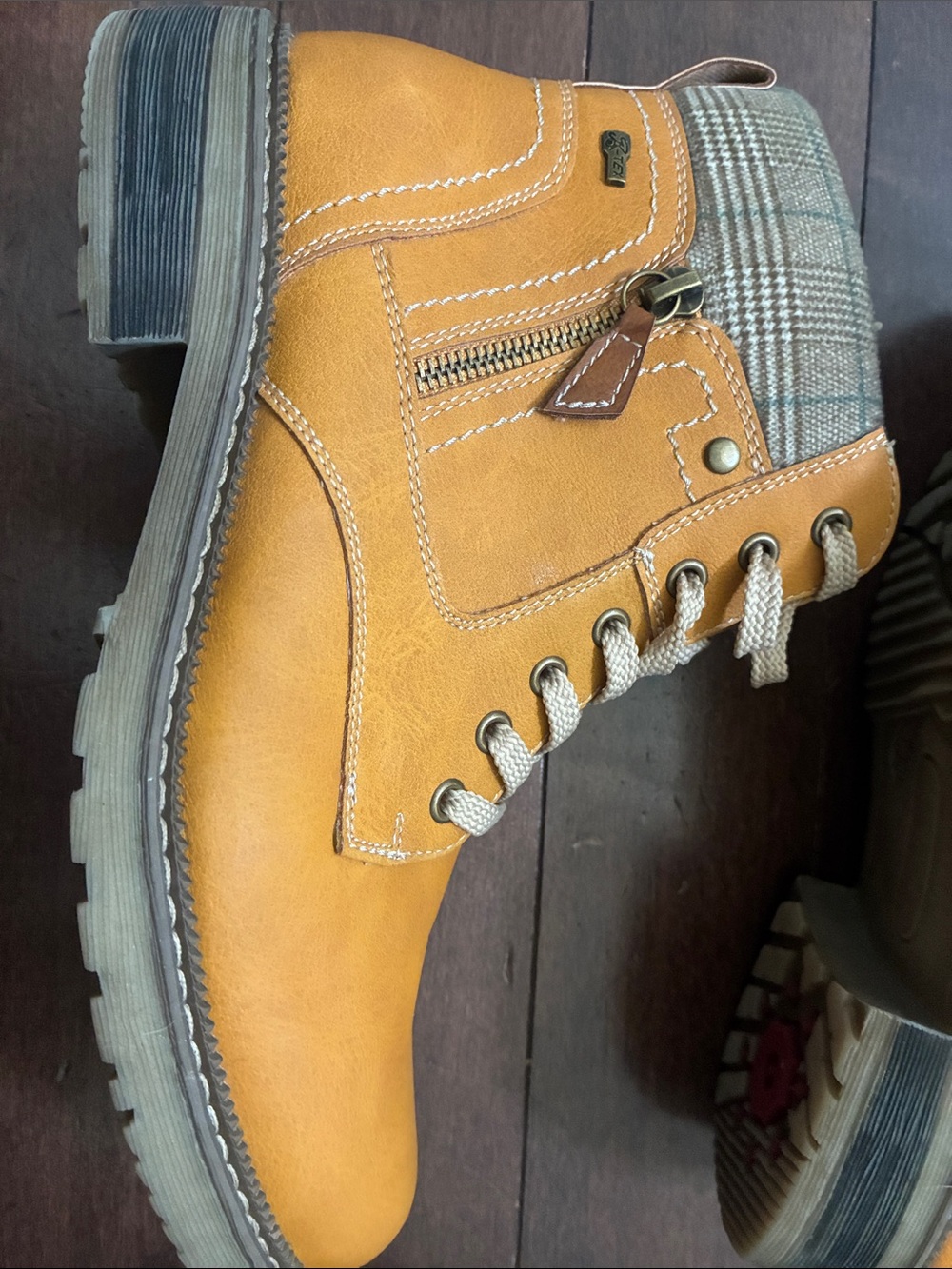 Women’s Leather Ankle Booties - Mustard Yellow Lace-Up Comfort Boots. - Picture 6 of 7